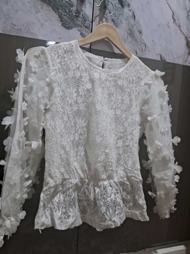 White Lace Butterfly Sleeve Top