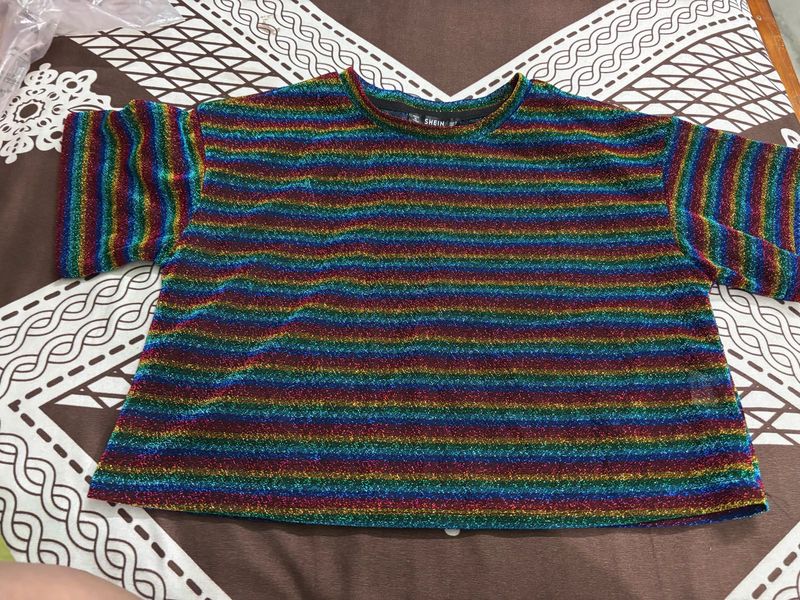 Sparkly Rainbow Striped Cropped Top