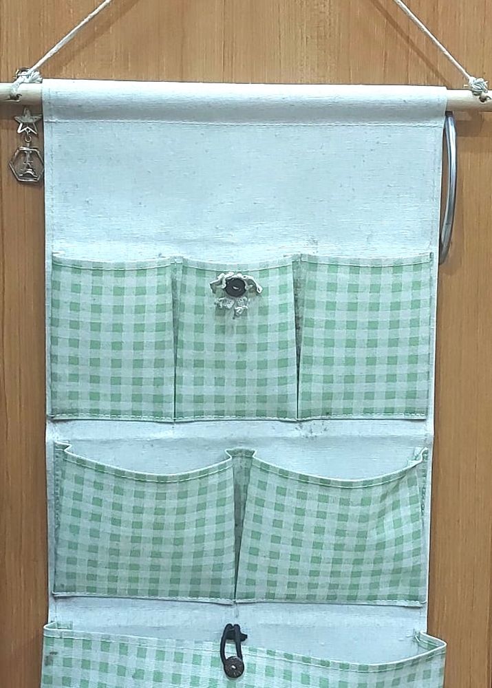 🚨Reduced Price To 700 Coins Grab Now !! 🚨 Light Green checkered Multi-Utility Fabric Organizers For Childern And Adults