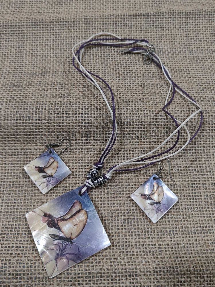 Butterfly Pendant Necklace &amp; Earrings Set