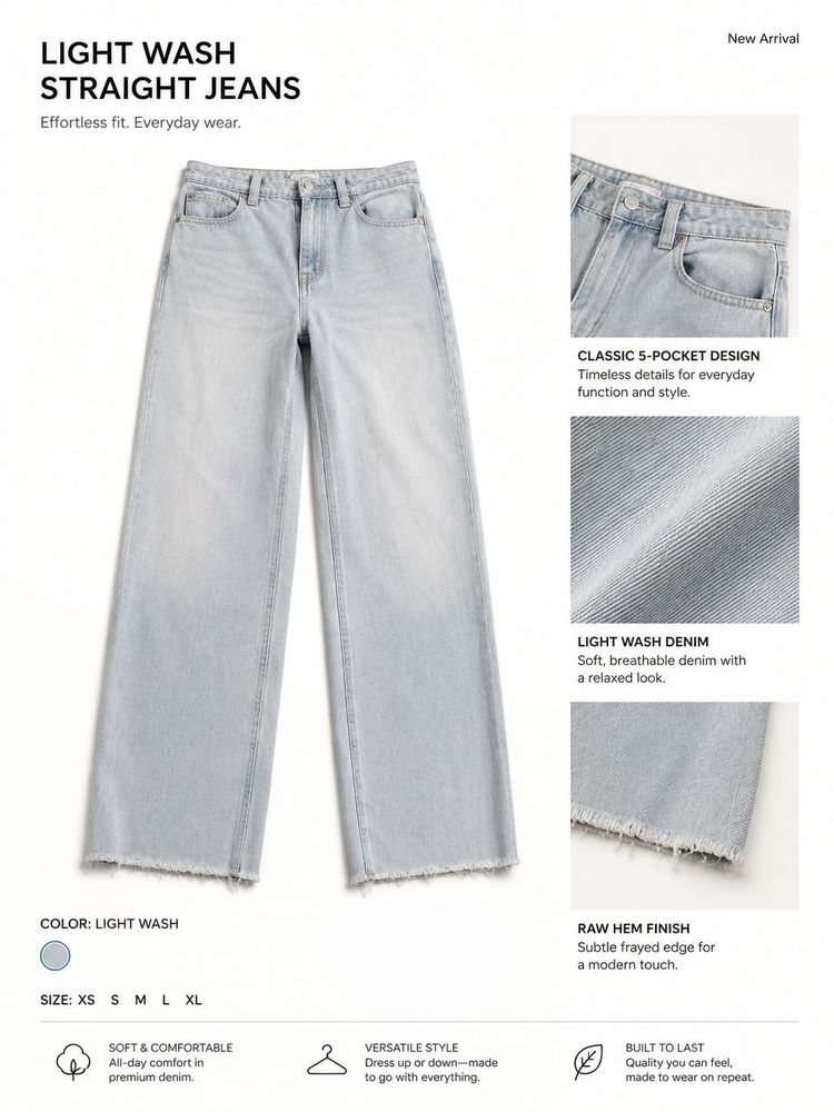 Light Wash Straight Leg Jeans size - 28