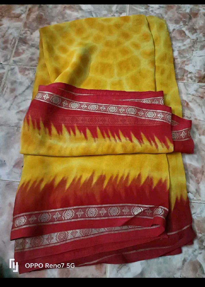 Vibrant Yellow &amp; Red Saree