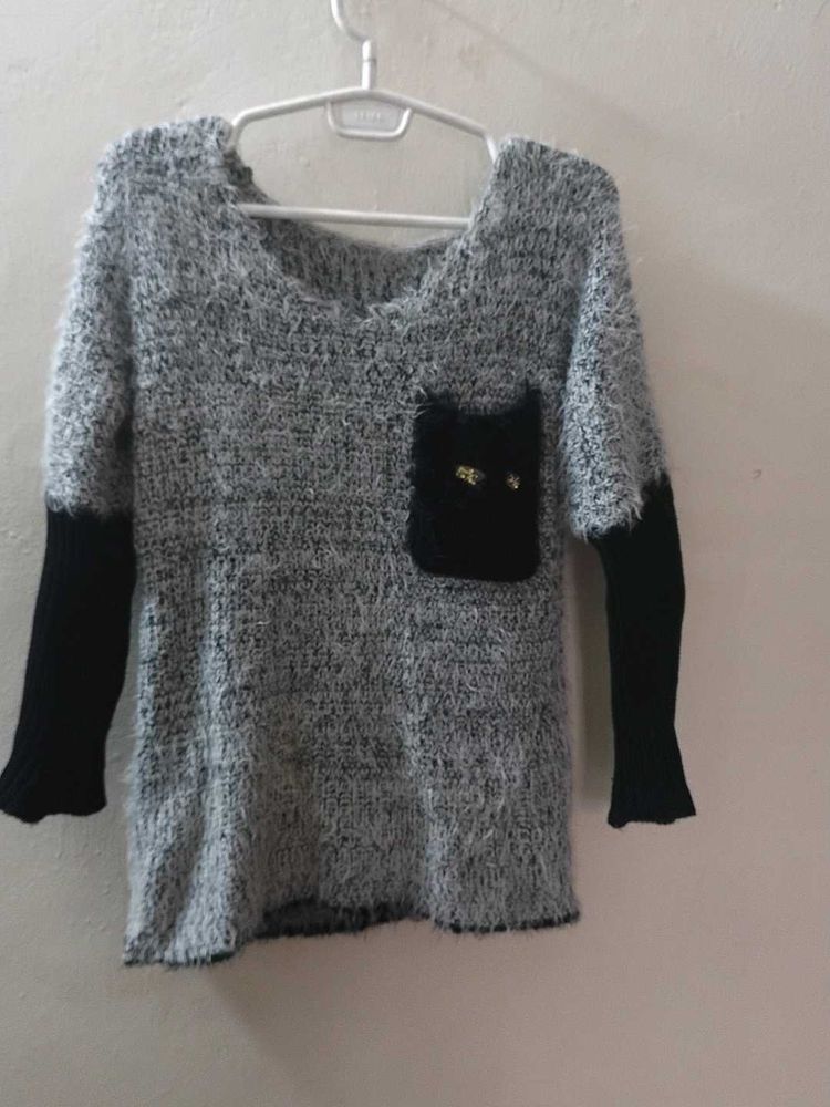 Cozy Fuzzy Knit Cat Pocket Sweater