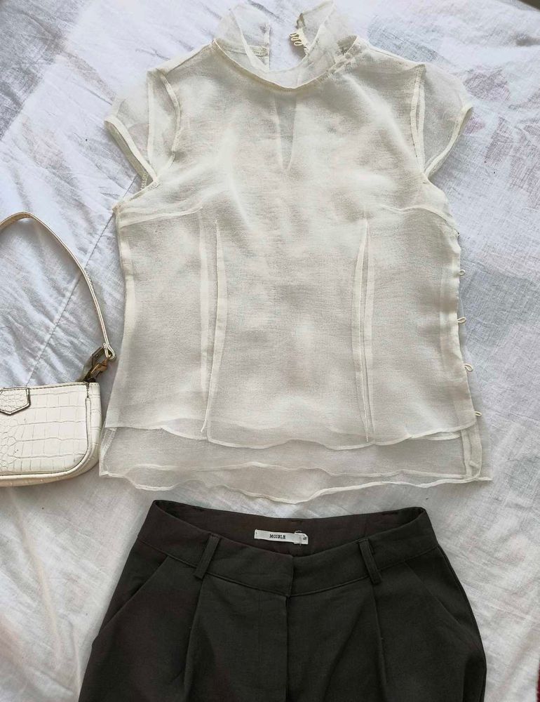 Sheer White Mock Neck Top