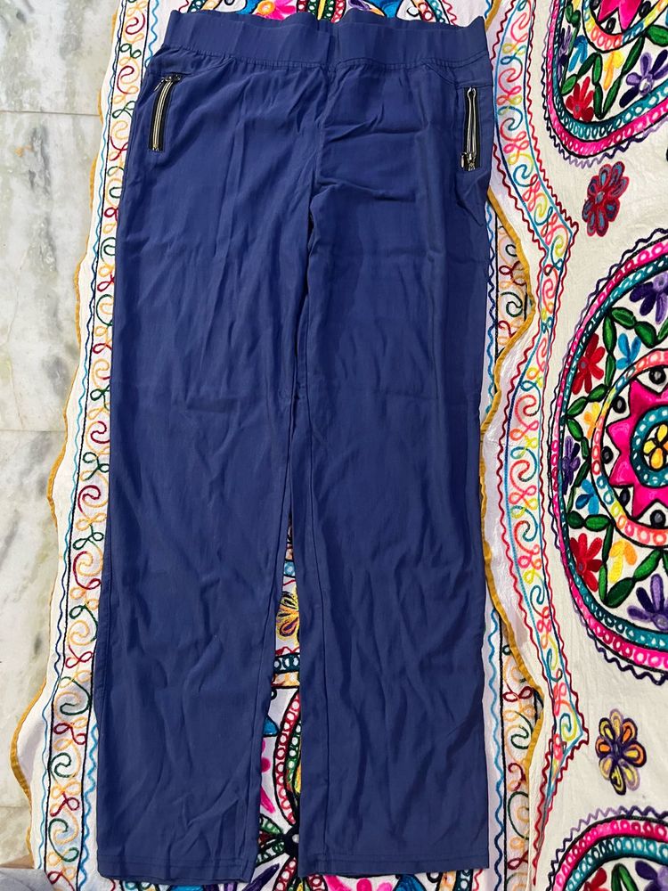 Blue Comfortable Zip Pocket Pants