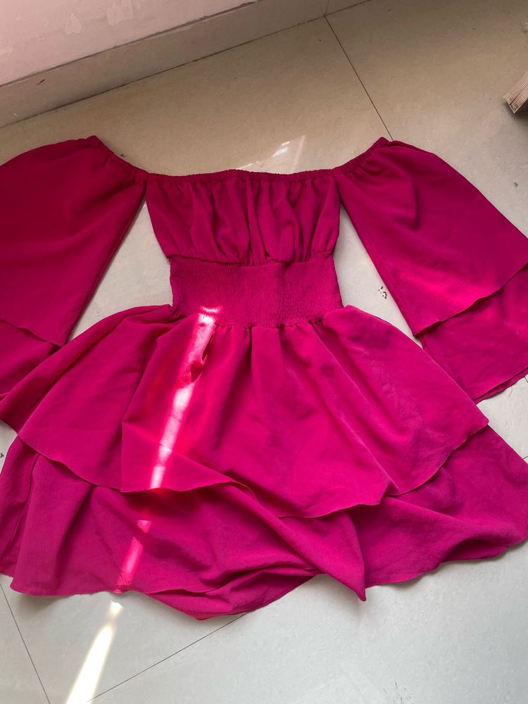 Pink Off-Shoulder Mini Dress