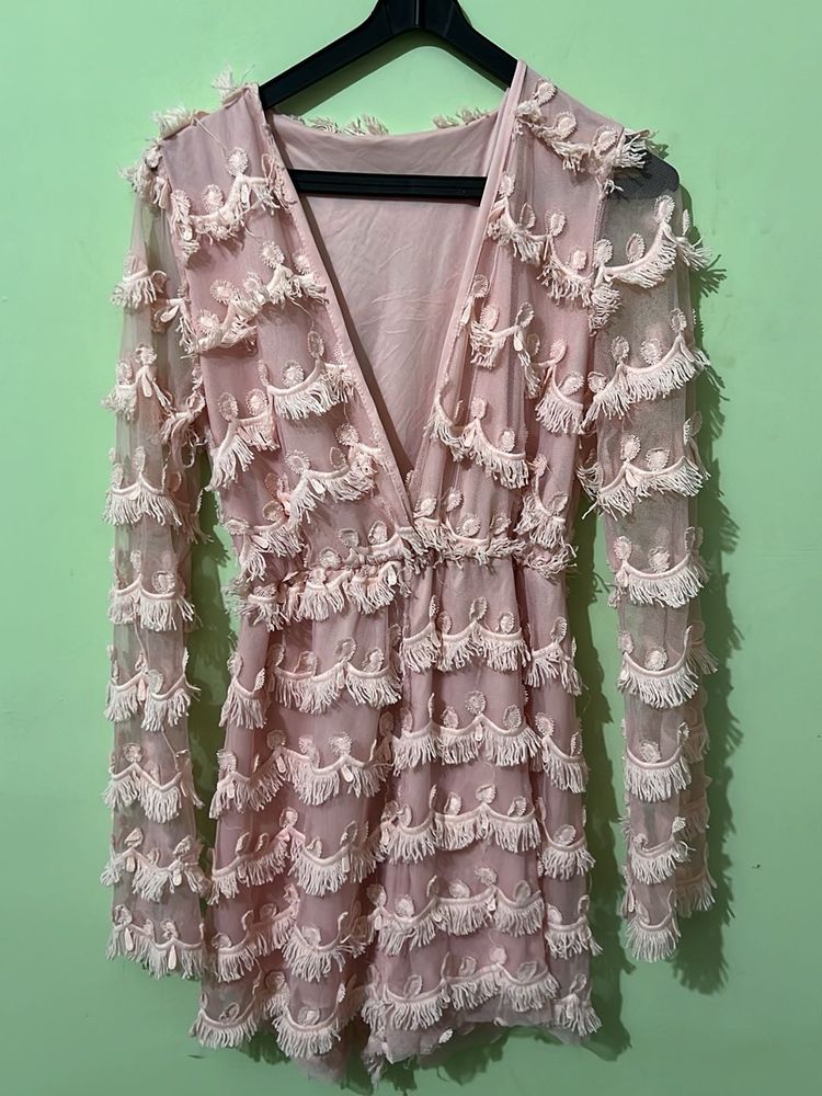 Pink Fringe Detail playsuit