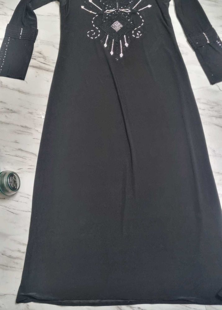 Elegant Black Embellished Abaya Gown