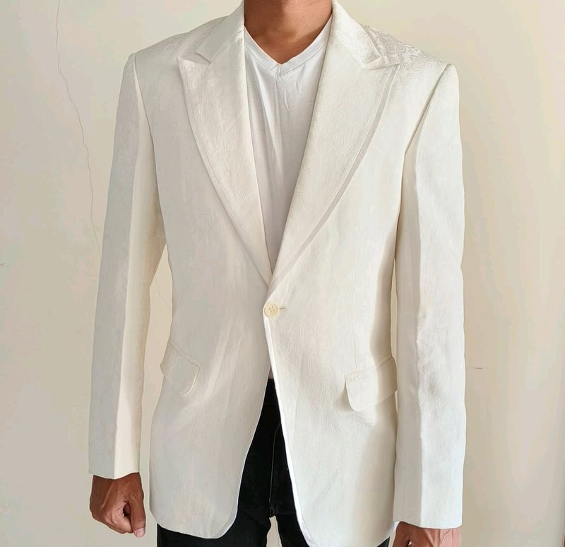A Self Woven Design Off White Suit