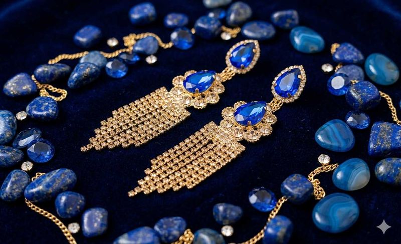 Exquisite Blue Gemstone &amp; Crystal Dangle Earrings