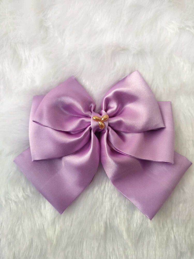 2 Large Lavender Satin Bow Hair Clip