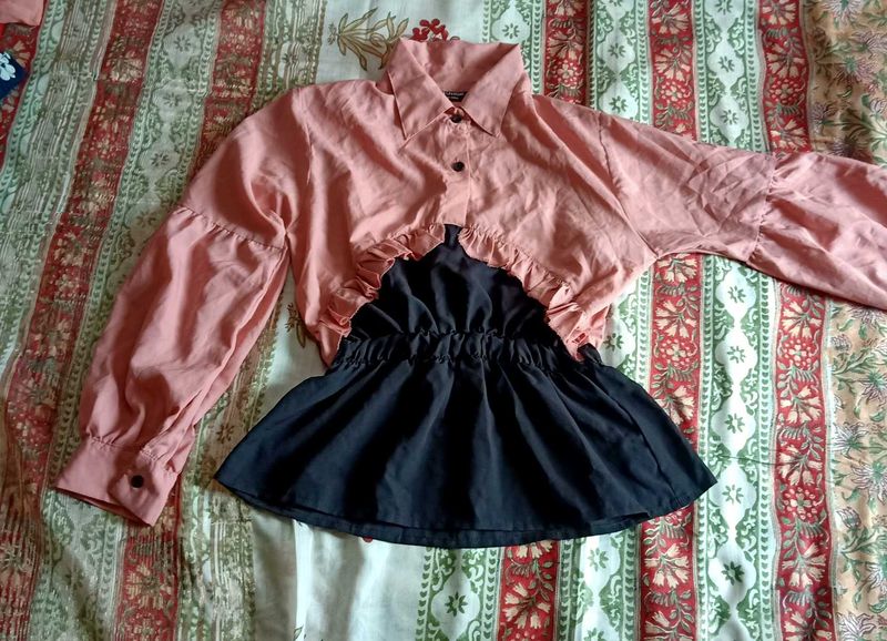 Chic Peach &amp; Black Ruffled Dress