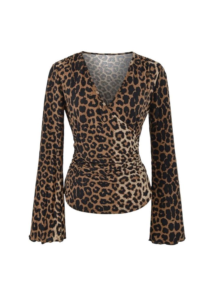 SAVANA Leopard Print Ruched Wrap Top