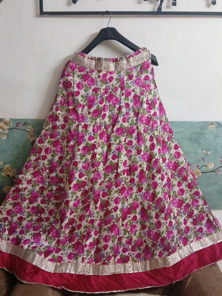 Floral Print Ethnic Skirt with Golden and velvet p