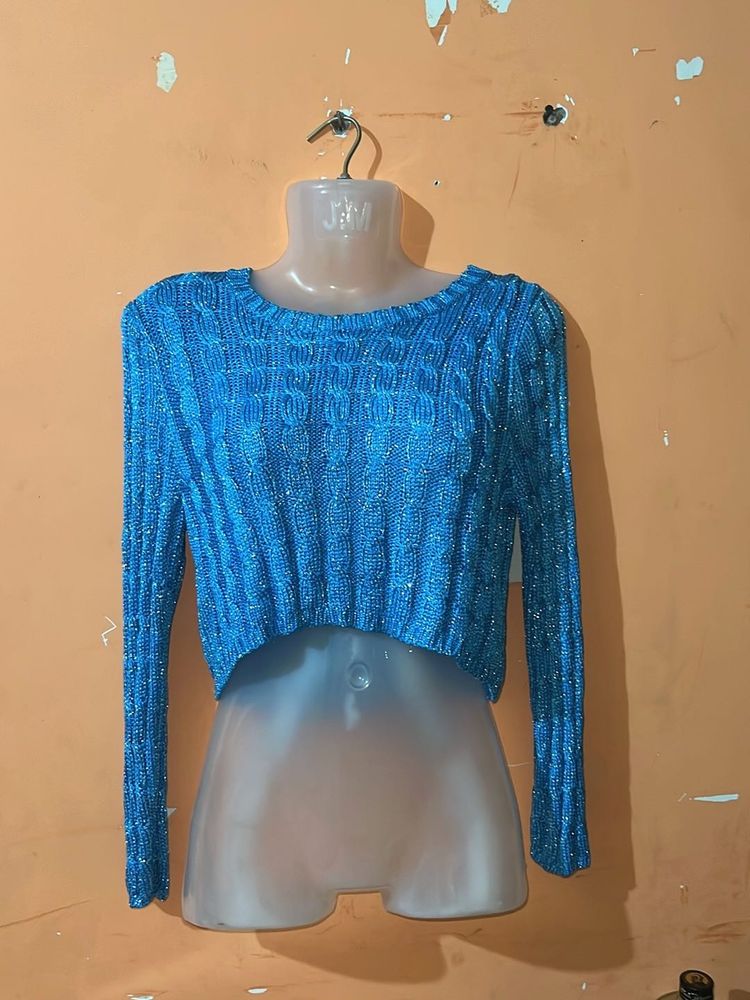 Blue Knit Long Sleeve Top