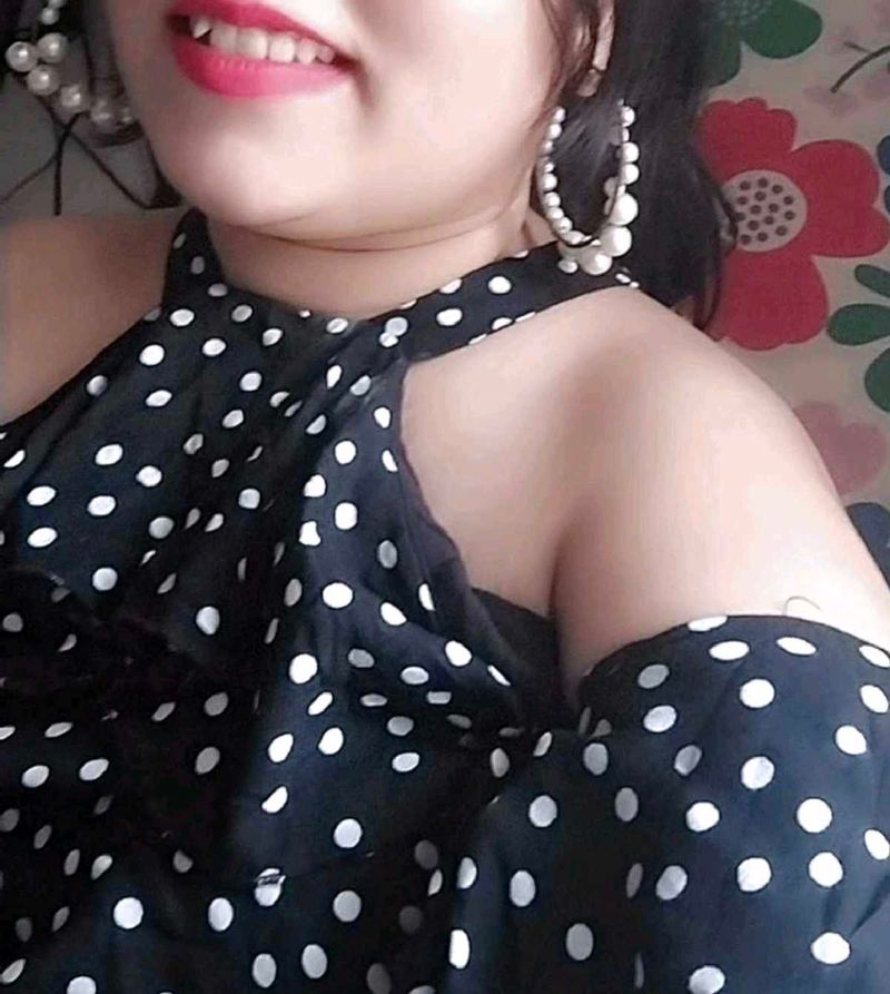 Stylish black and white polkadot top