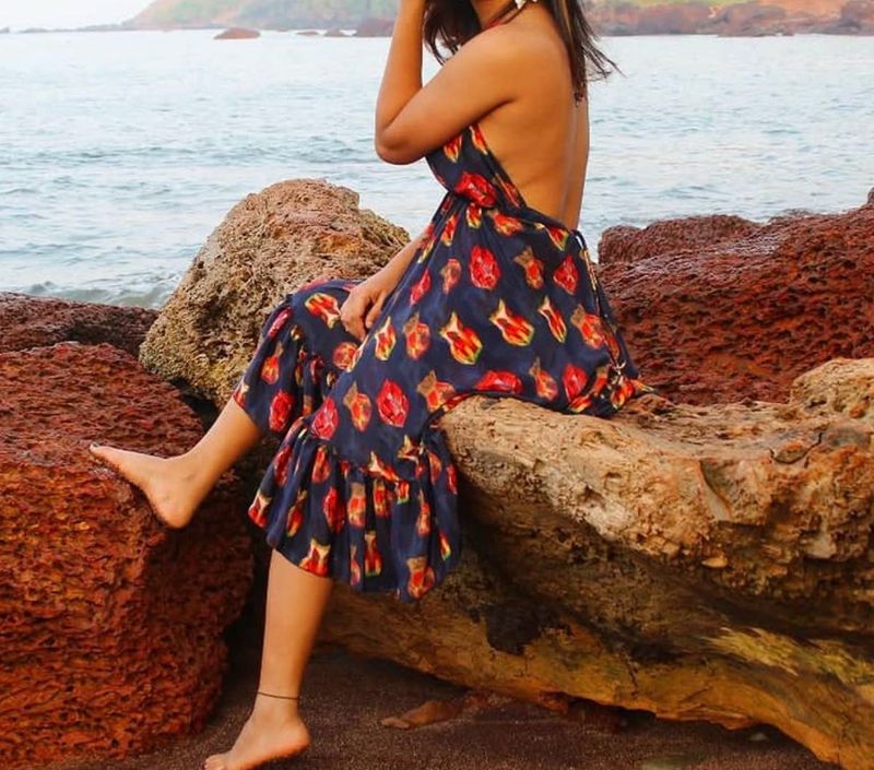 Bohemian Print Halter Neck Dress