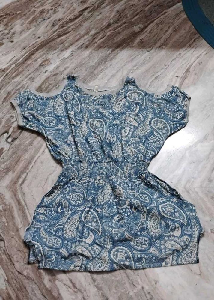 Blue Paisley Cold Shoulder Dress