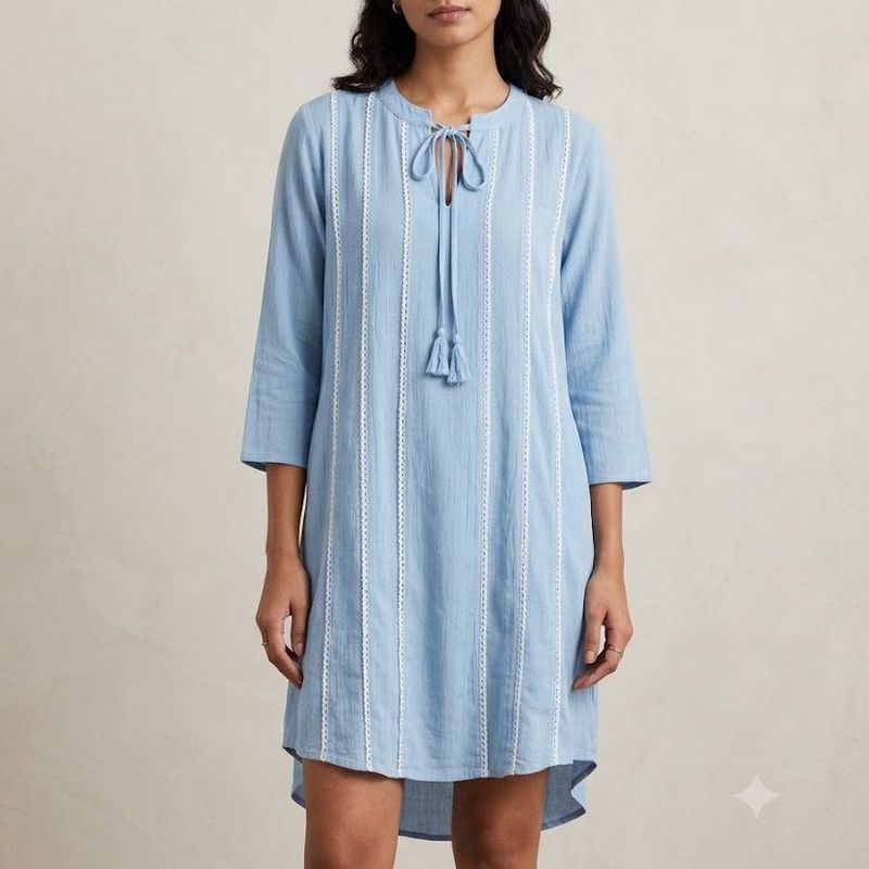 Light Blue Tie-Neck Kurta