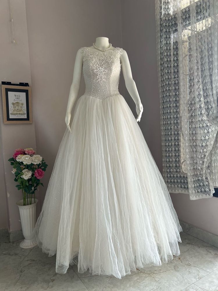 White Bridal Gown with inner sequins underlay