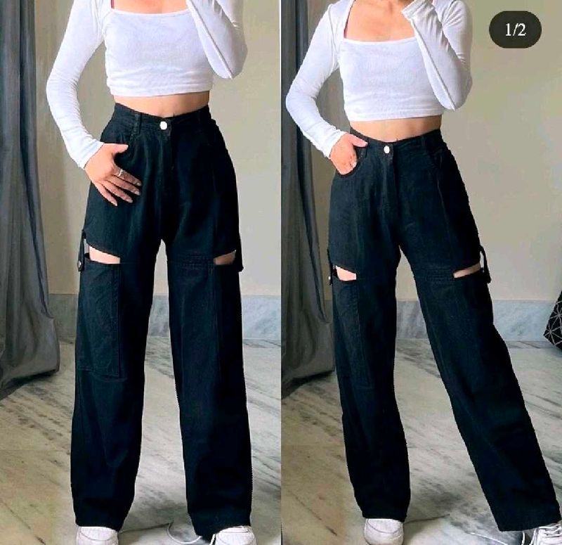 Black Thigh Cut Jeans