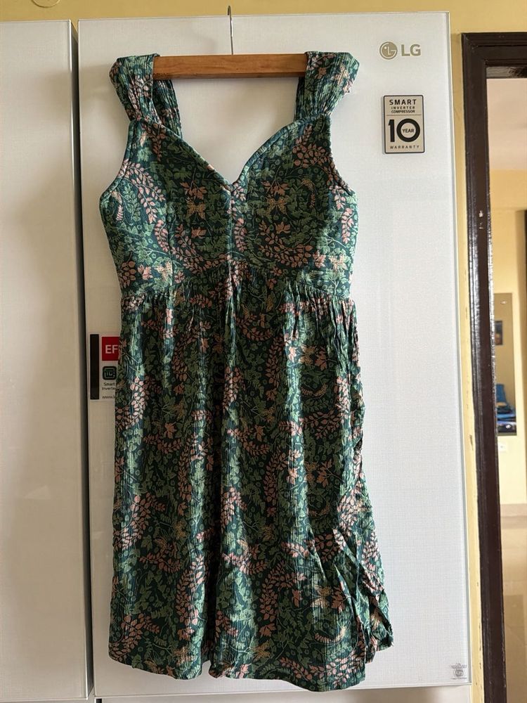 Green Floral Print Summer Dress