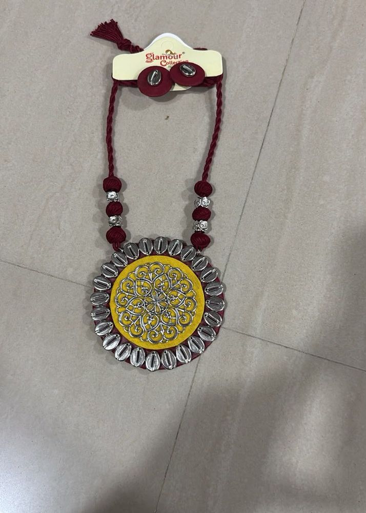 Navaratri special Boho Yellow Mandala Necklace &amp; E