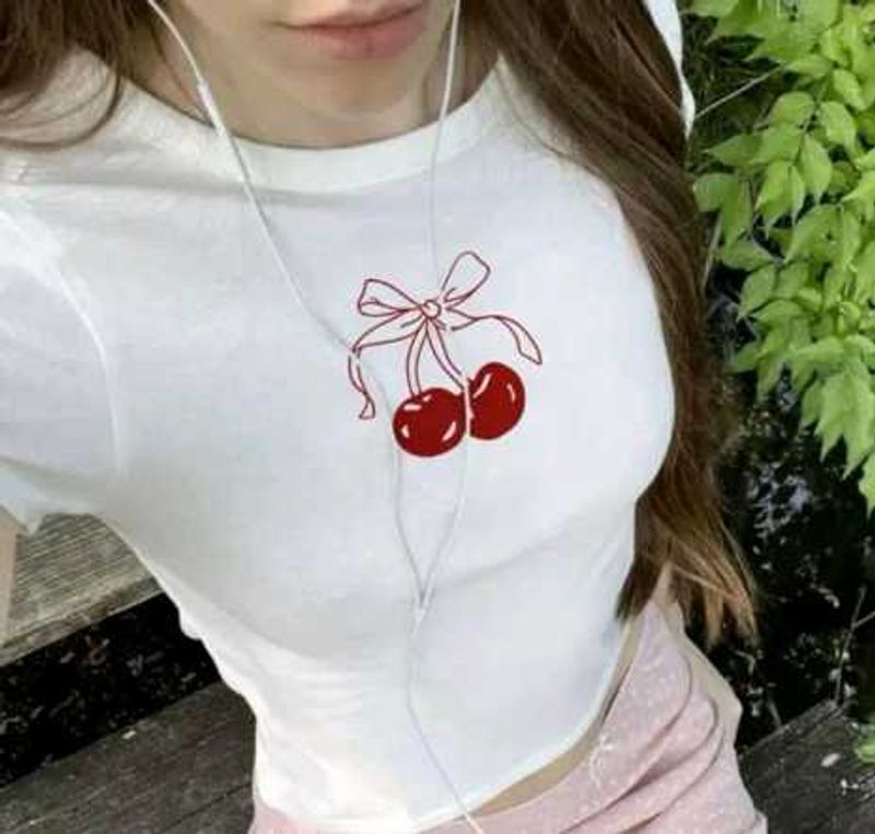 Cute Cherry Graphic Crop Top