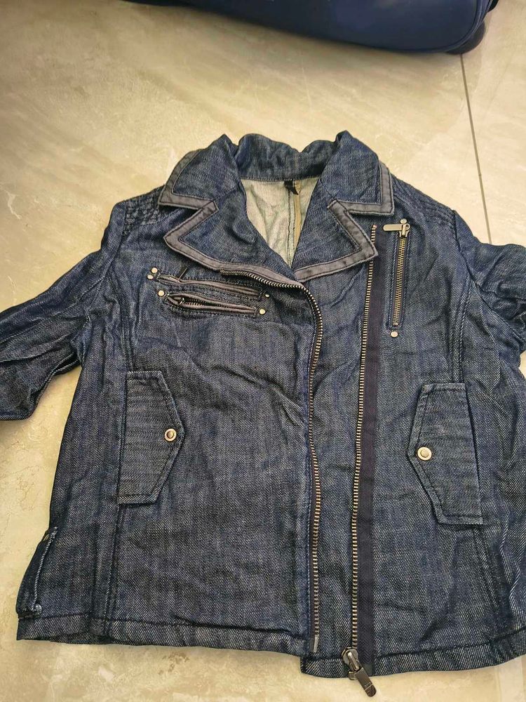 Stylish Blue Denim Biker Jacket