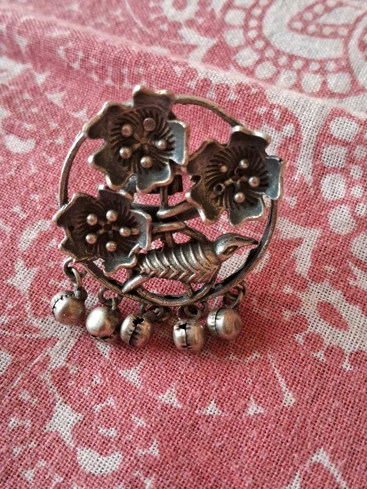 silver brass Vintage Floral &amp; Bird ring