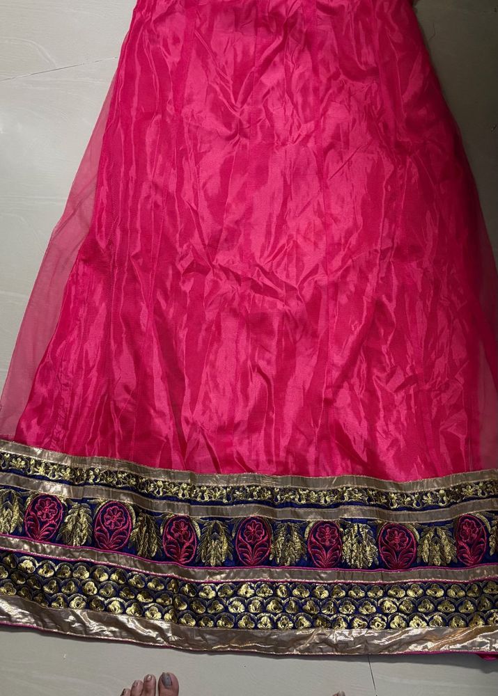 Vibrant Pink Embroidered Lehenga Skirt