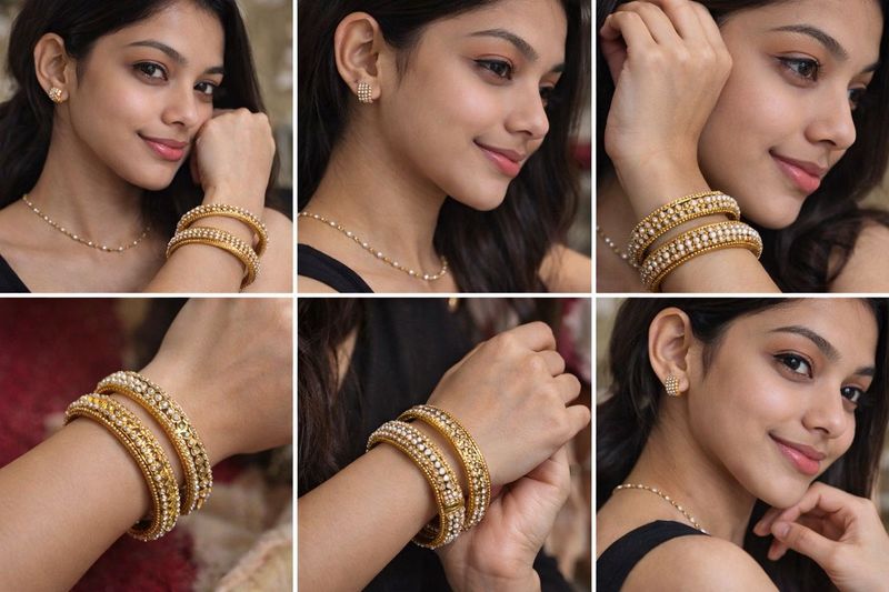 Elegant Pearl &amp; Crystal Bangles Set