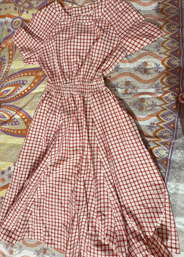 Red Checkered Midi Dress