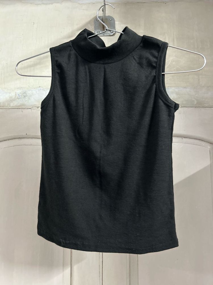 Sleek Black Mock Neck Sleeveless Top