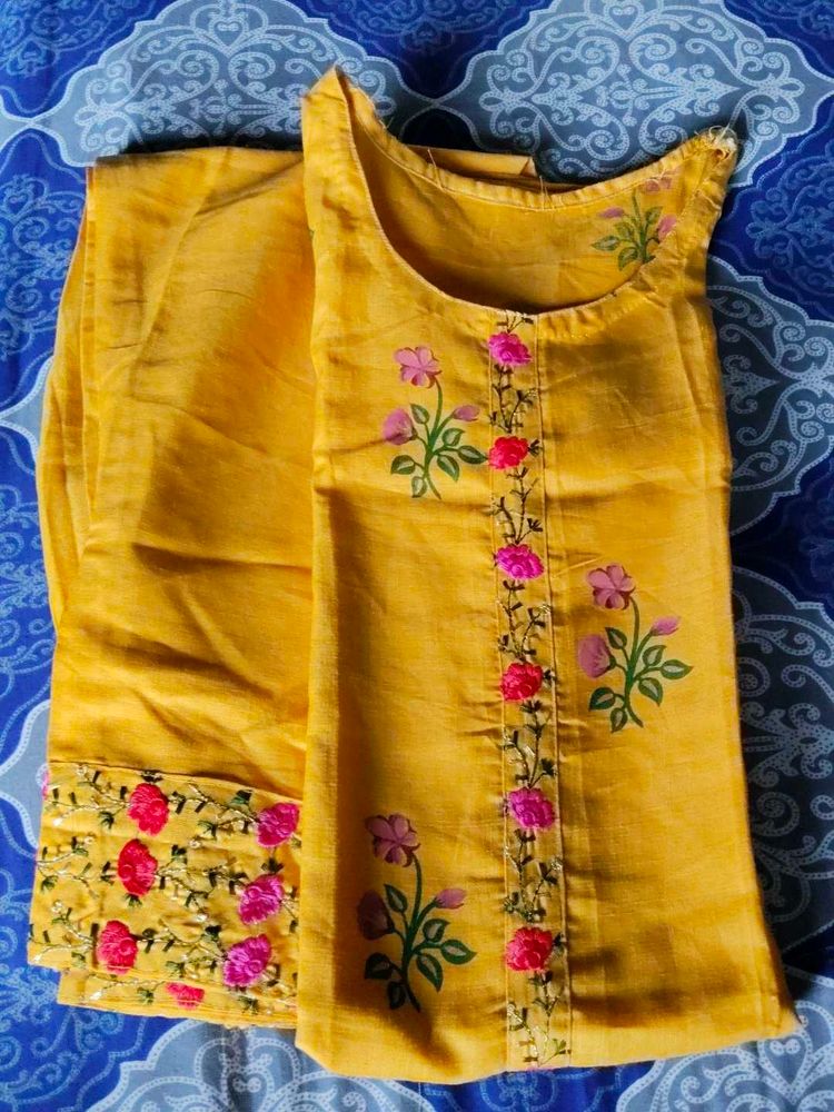 Yellow Embroidered Kurta Set with Pants