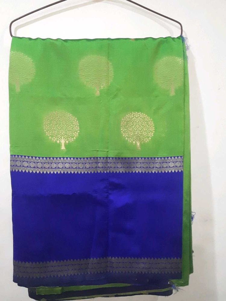 Vibrant Green &amp; Blue Silk Saree New with Tag.