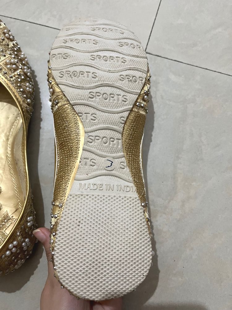 Embellished Gold Juttis - Indian Flats
