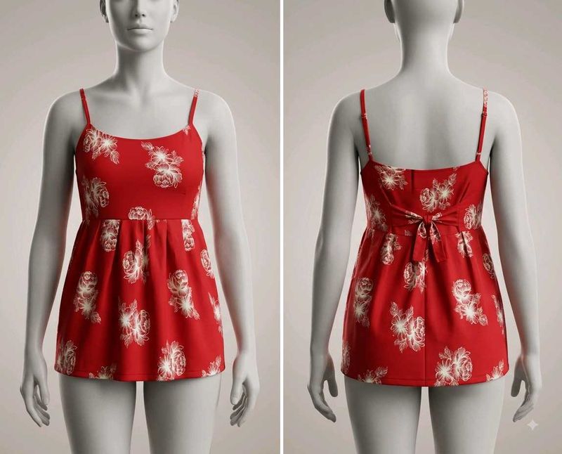 Red Floral Print Mini top