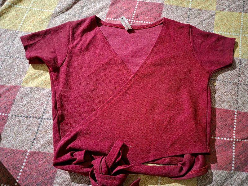 Burgundy wrapped crop top