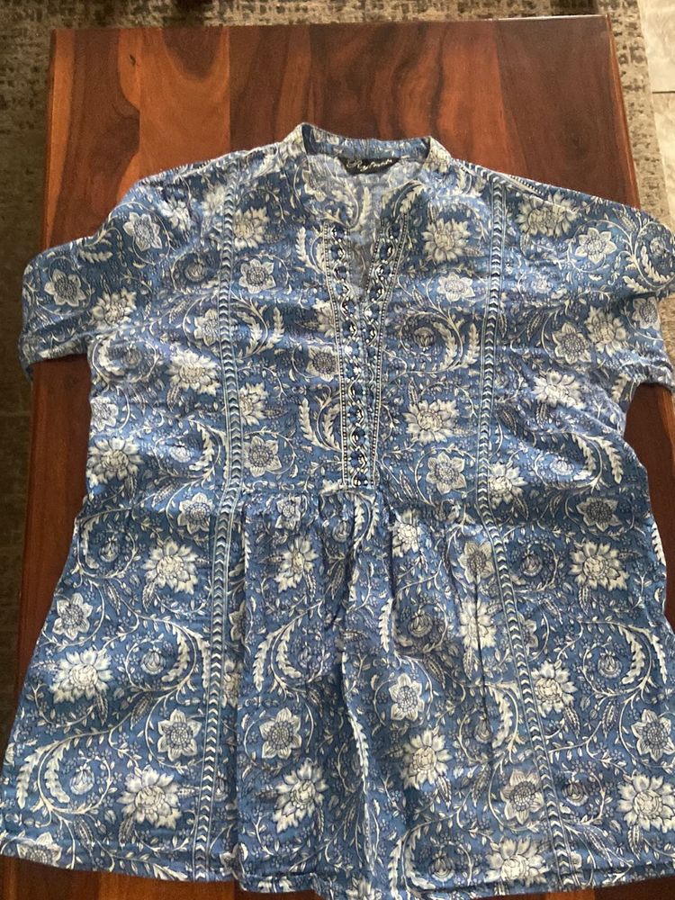 Bohemian Blue Floral Tunic Top