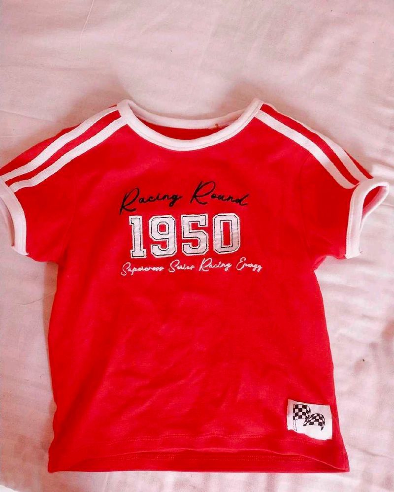 Red Racing Round Crop Tee