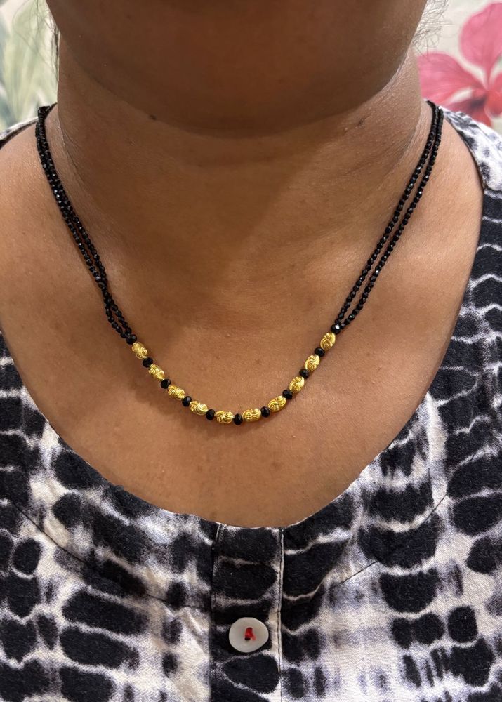 Elegant Gold Plated &amp; Black Beaded Mangalsutra