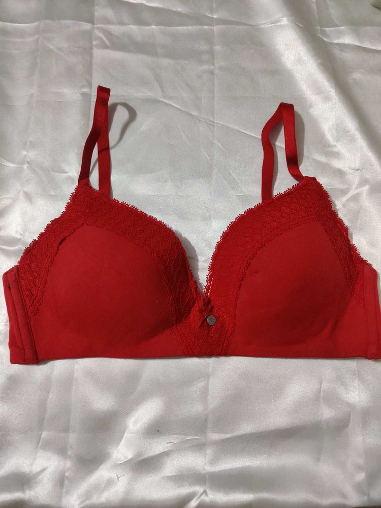 Red Lace Trim Bra