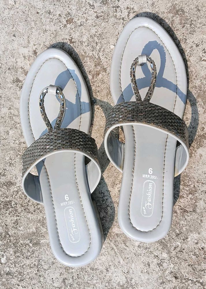 Stylish Grey Flats with Embellishments
