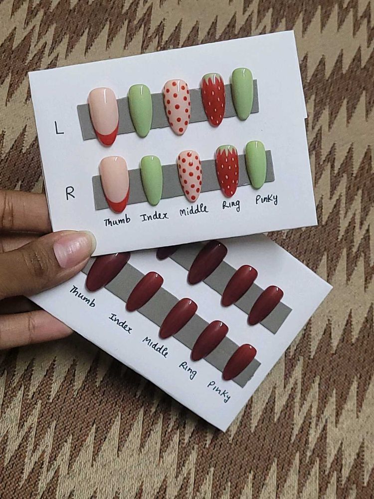 strawberry + dark red press on nail set