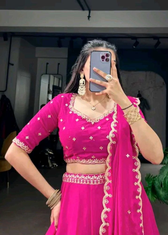 Vibrant Pink Embroidered Lehenga Choli Set