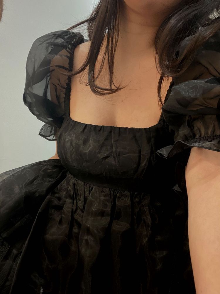 The Clothing Factory Black Sheer Puff Sleeve Dress