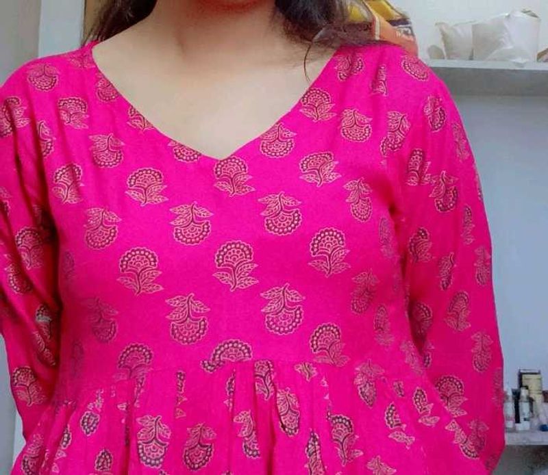 Vibrant Pink Printed Kurta