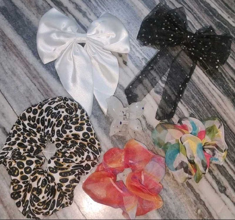 Chic Hair Accessories Set: Scrunchies &amp; Bows "6 pe