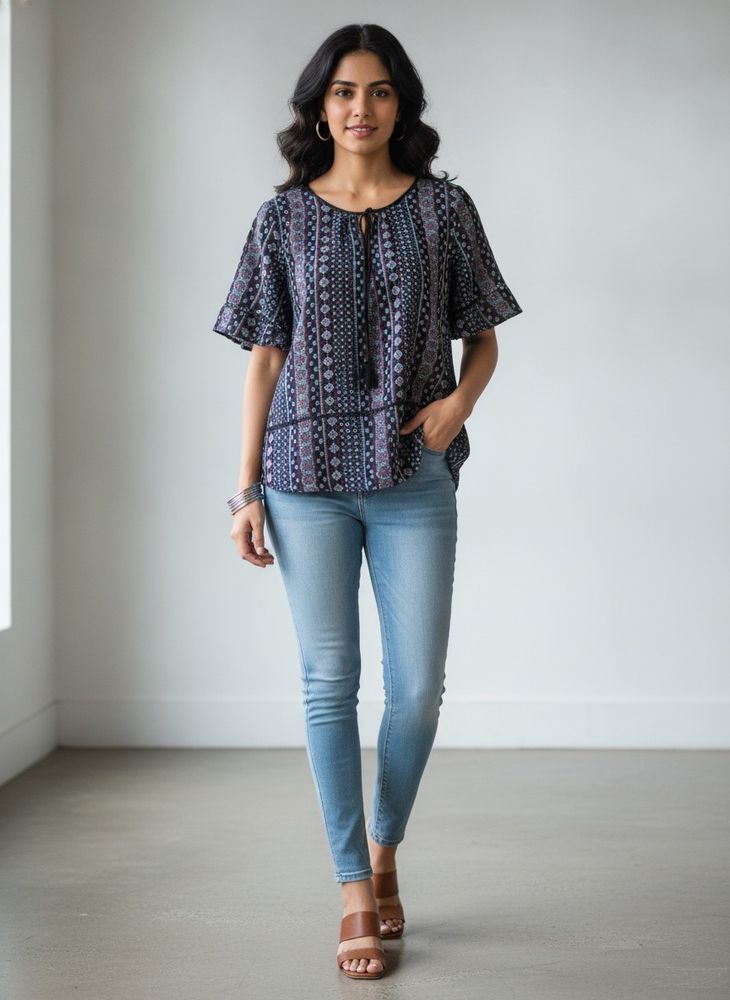 Bohemian Print Short Sleeve Top